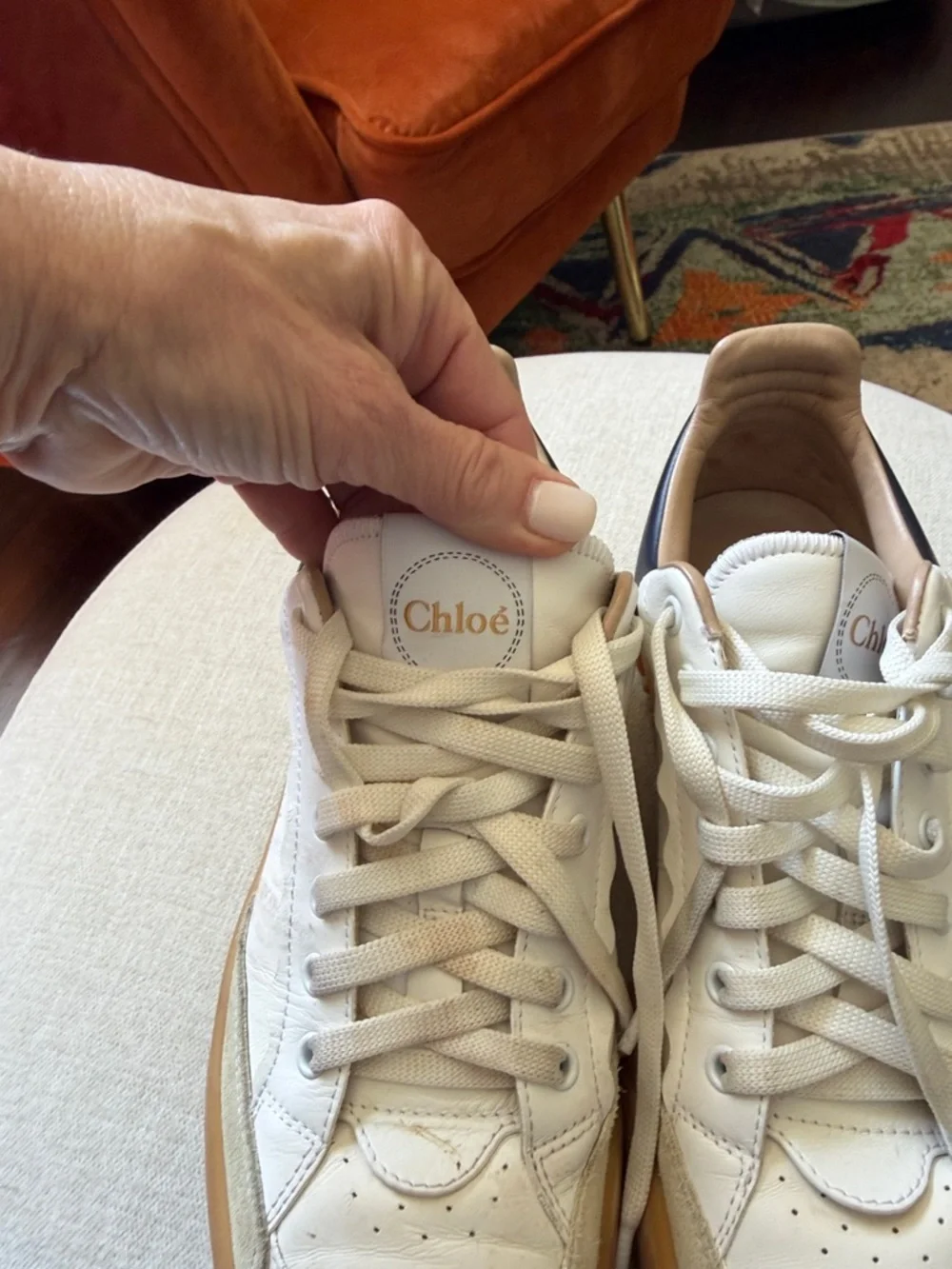Chloé White & Tan Platform Sneakers - Picture 2 of 6